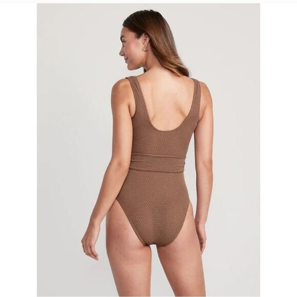 Old Navy Brown Belted One-Piece Swimsuit - Picture 8 of 9